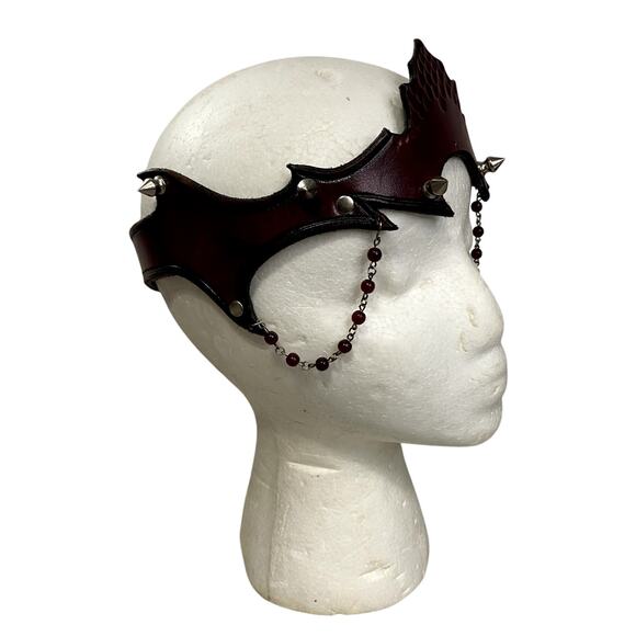 Handmade Leather Red Dragon Gothic Studded Halloween Dark Fairy Crown - Picture 2 of 10